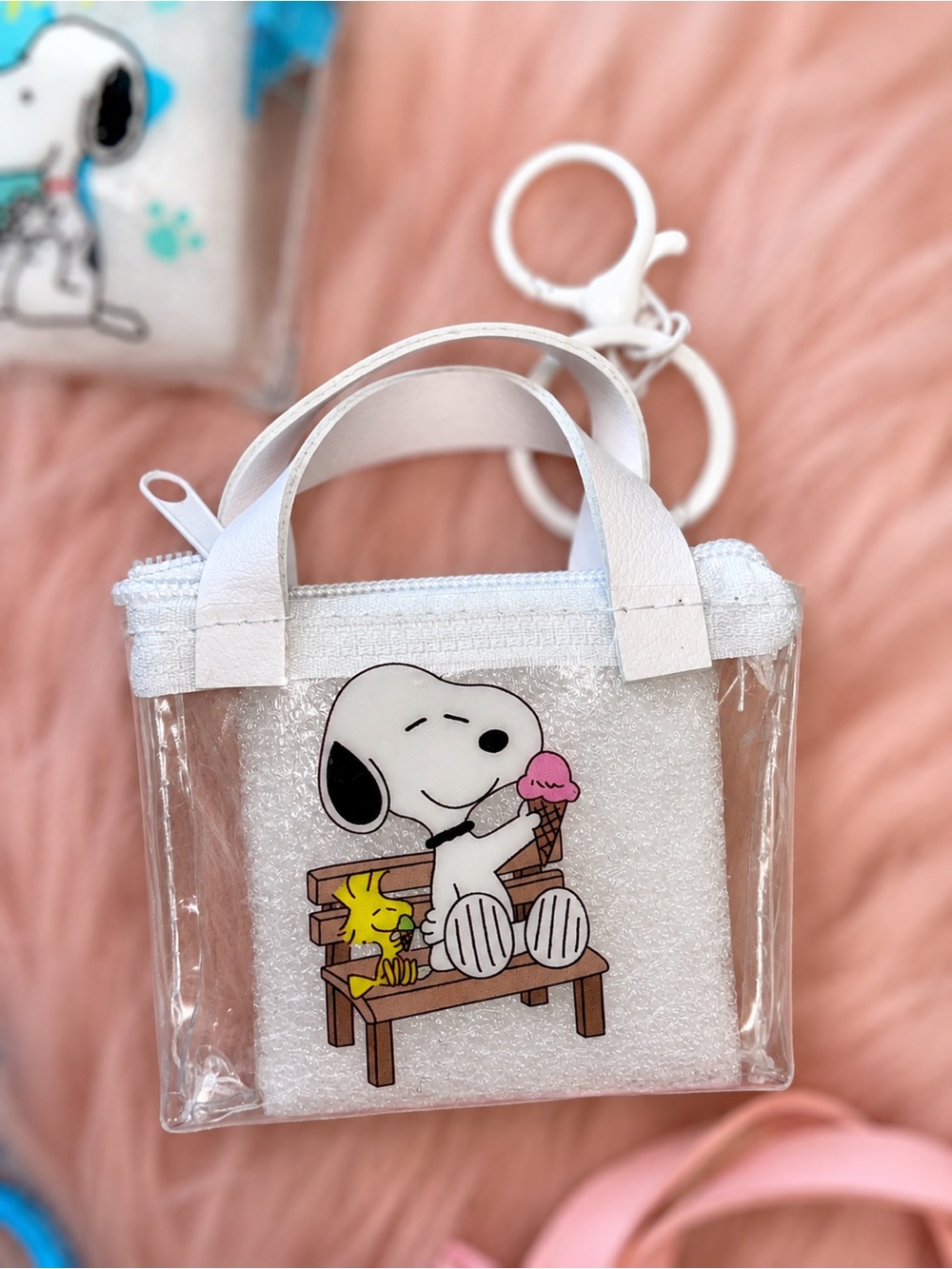 Peanuts White Clear Keychain Tote with Snoopy & Woodstock